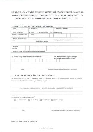 Deklaracja wyboru położnej  bl. 100 szt. A-4 NOWY WZÓR