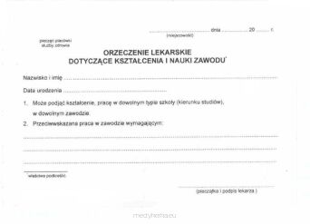 Orzeczenie lekarskie dot. kształcenia i nauki zawodu