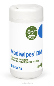 Chusteczki MEDIWIPES DM dezynfekująco-myjące do powierzchni, tuba - op. 100 szt.
